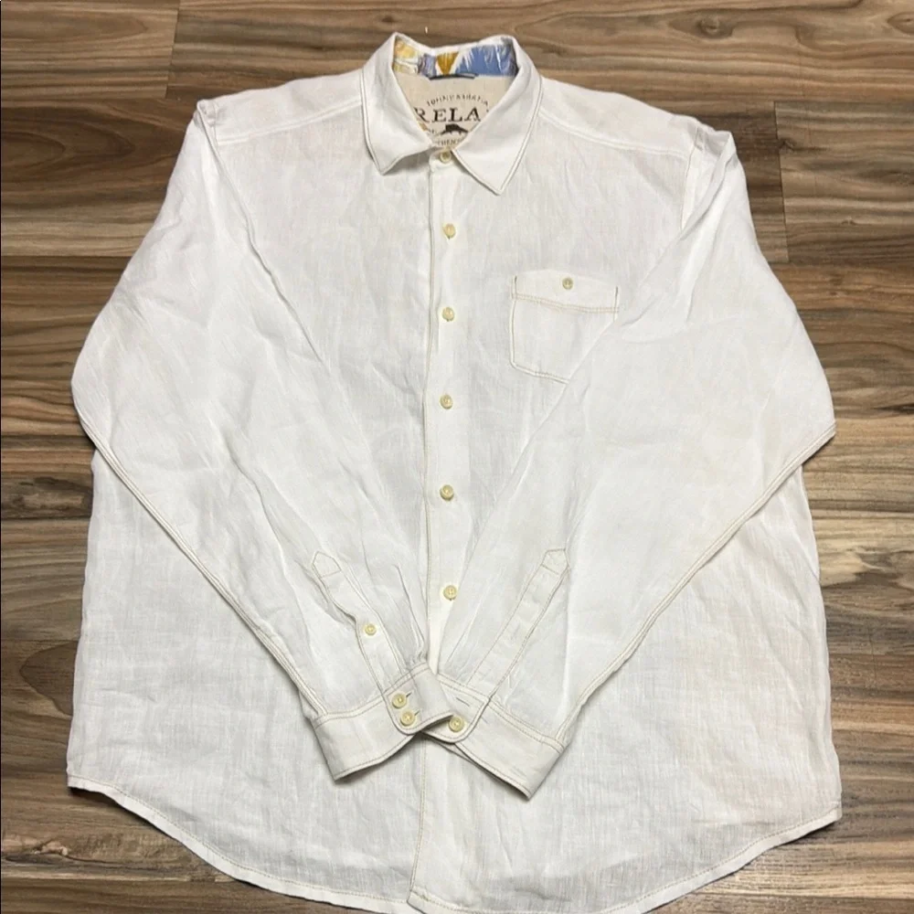 Tommy Bahama Mens XL 100% Linen Authentic Fit Button Front Shirt Camp Travel